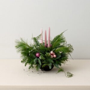 Table Arrangement With Candles (Pink, Lilac & Silver)