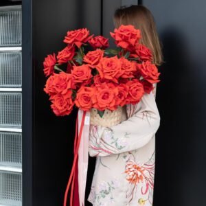 red roses in basket Malta local florist delivery